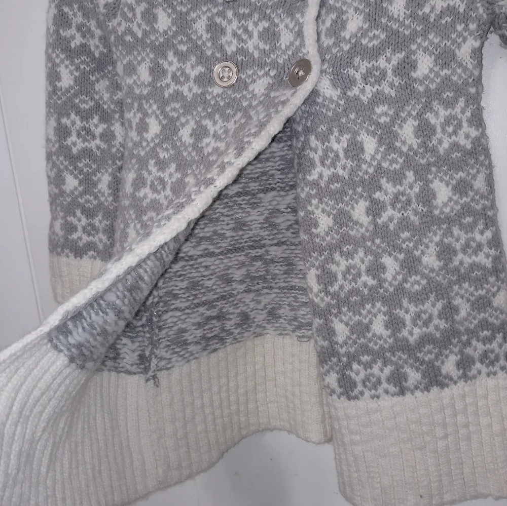 TAHARI GIRLS 4 WOOL BLEND 3 BUTTON CABLE KNIT CARDIGAN SNOWFLAKE SWEATER W BOW